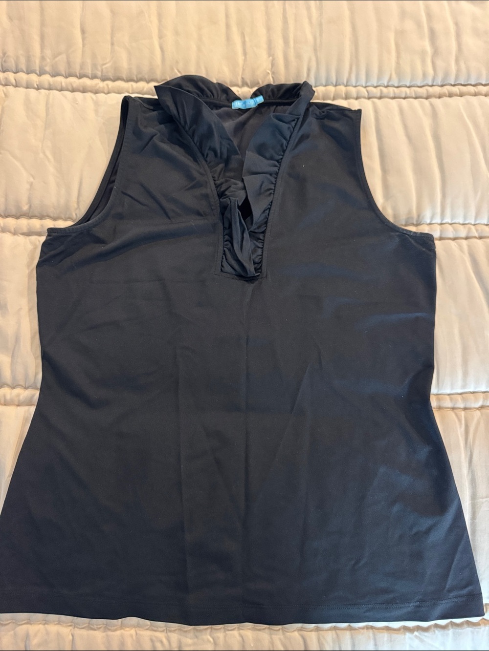 J. McLaughlin Black Sleeveless Ruffle V-Neck Tank